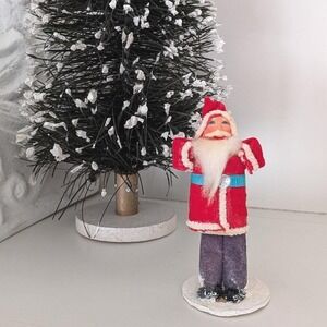 Vintage Spun Cotton Christmas Santa Claus Figurine‎ Felt Suit Paper Mache Japan